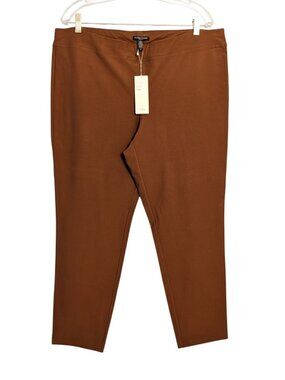 Eileen Fisher Womans Slim Ankle Pants Nutmeg 1X Washable Stretch Crepe Knit NWT